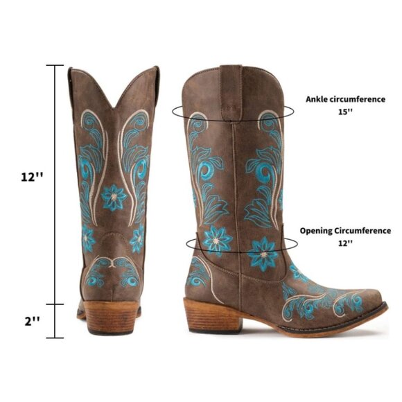NWT Gorgeous Embroidered Mid Calf Western Cowboy Boots for Women Great Fall Look - Picture 4 of 7